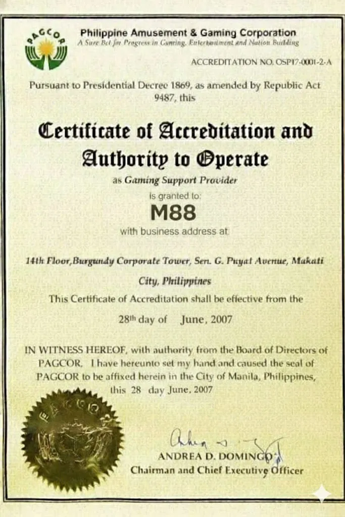 giấy phép hoạt động M88